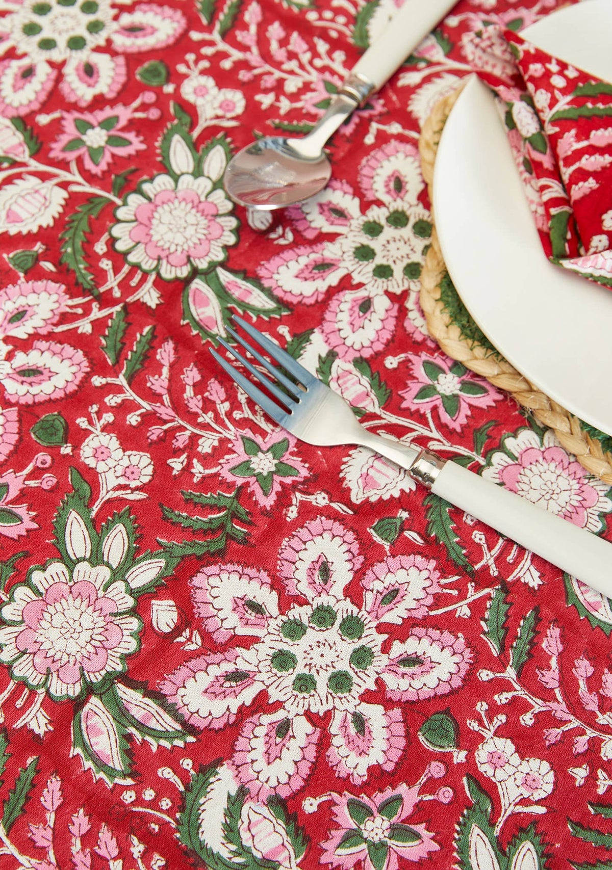 Gulab Floral Block Print Tablecloth