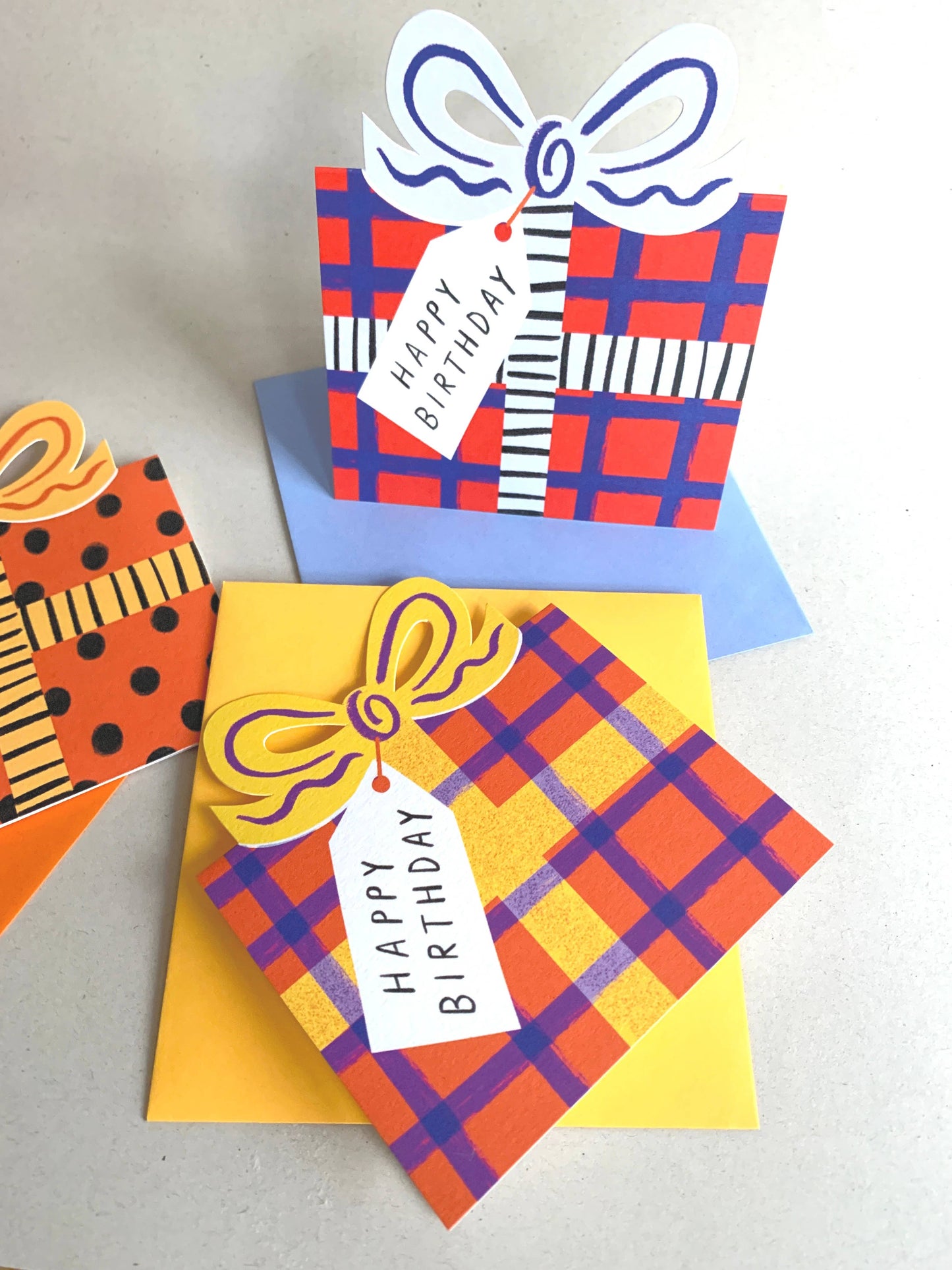 Birthday Bow Shaped Greeting Card - Red Blue Check