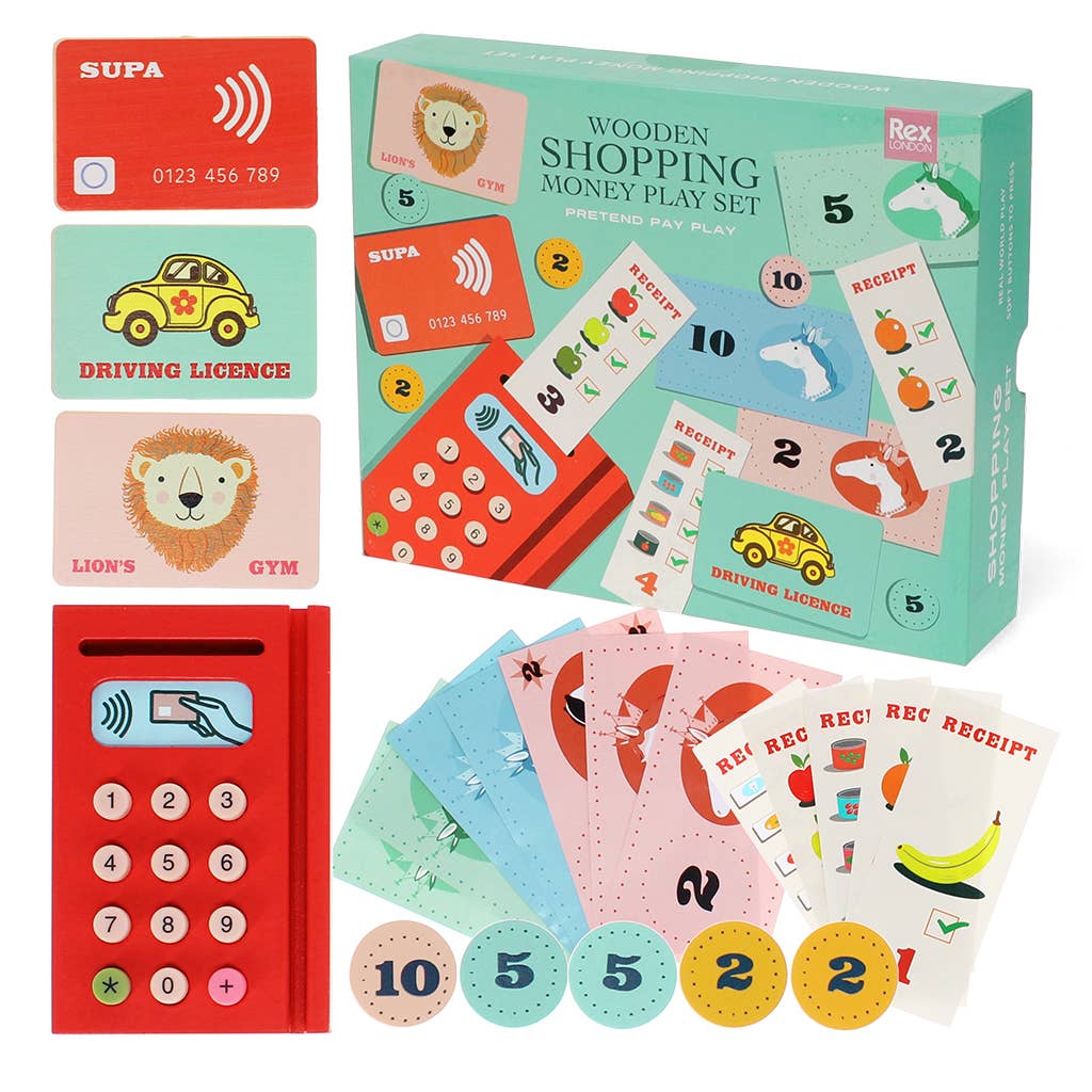 Wooden shopping money playset