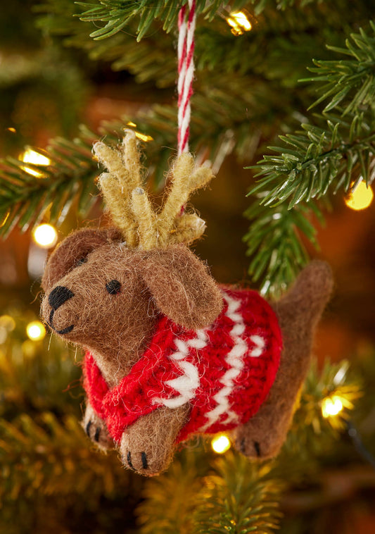Felt Dog with Antlers Decoration
