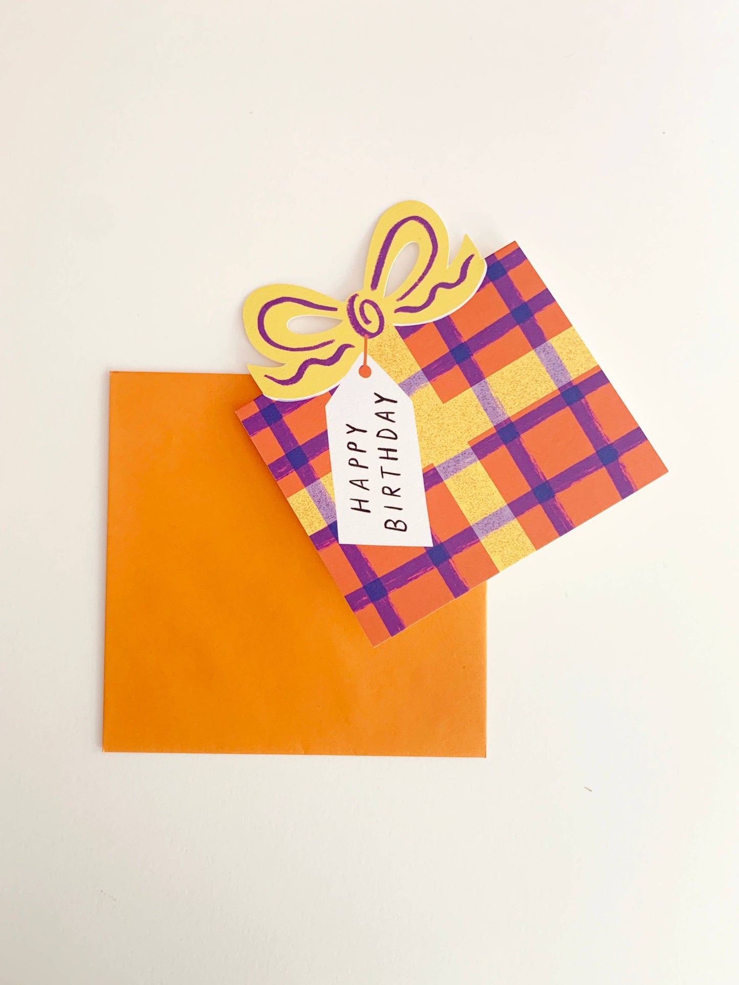 Birthday Bow Shaped Greeting Card - Red Blue Check