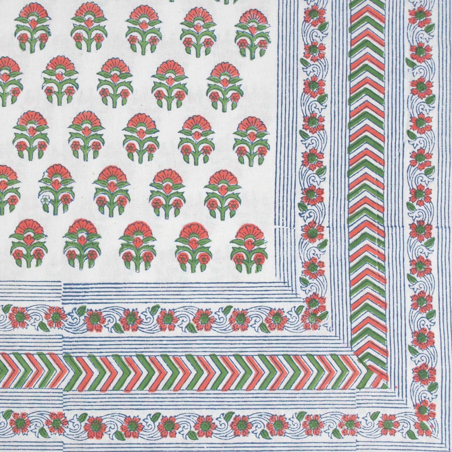 10 Seater Block Printed Rectangular Tablecloth-Red Motif