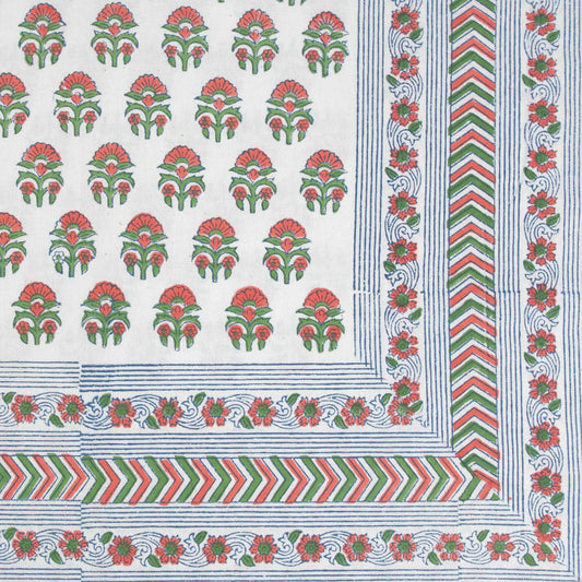 10 Seater Block Printed Rectangular Tablecloth-Red Motif