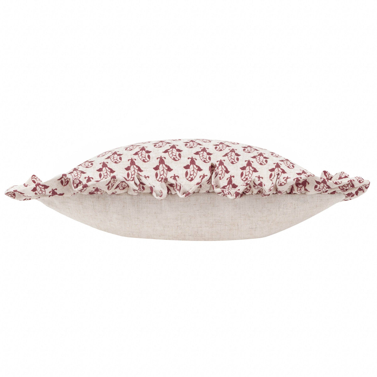 Lulah Block Printed Ruffle Cushion Linen/Red