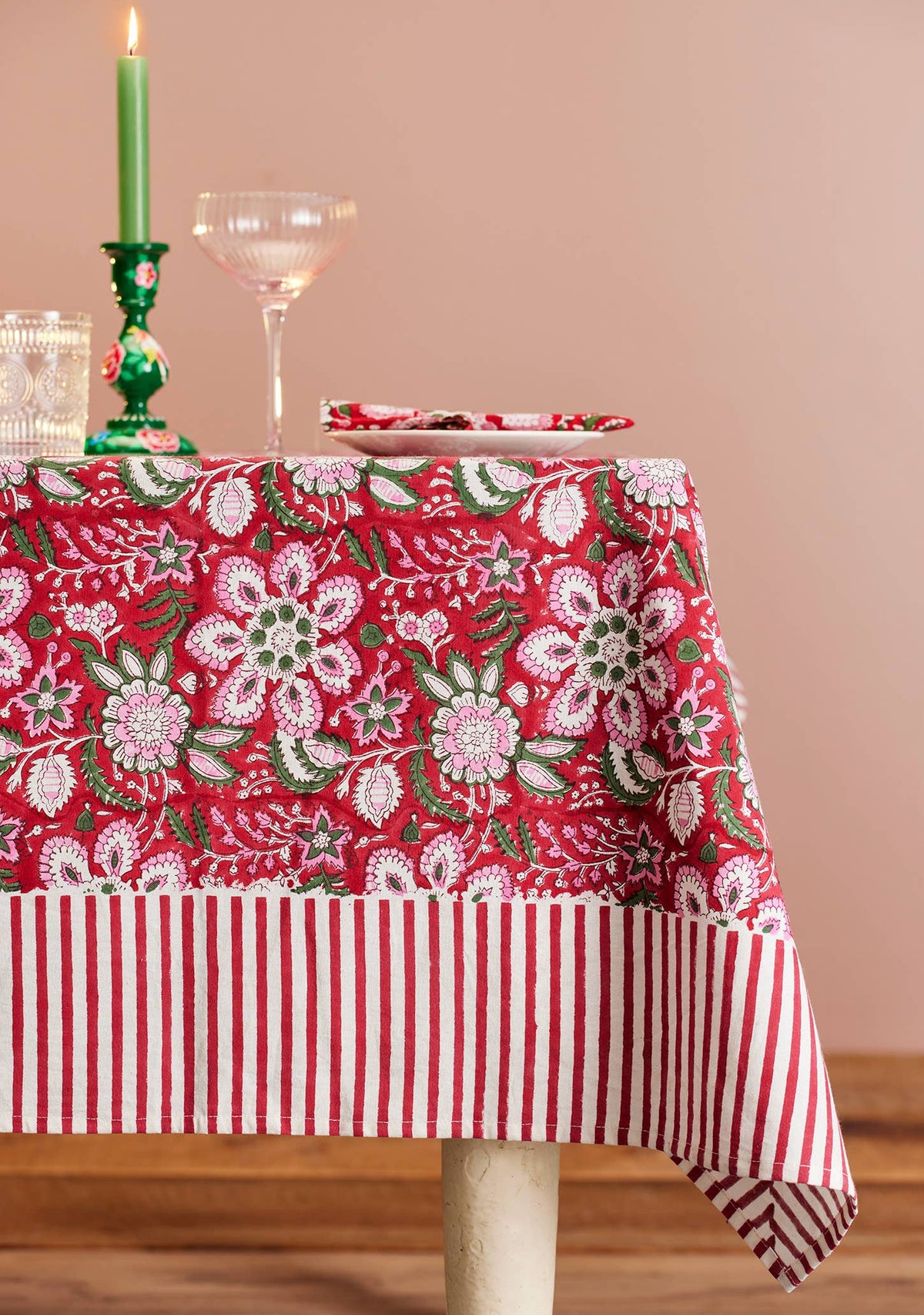 Gulab Floral Block Print Tablecloth