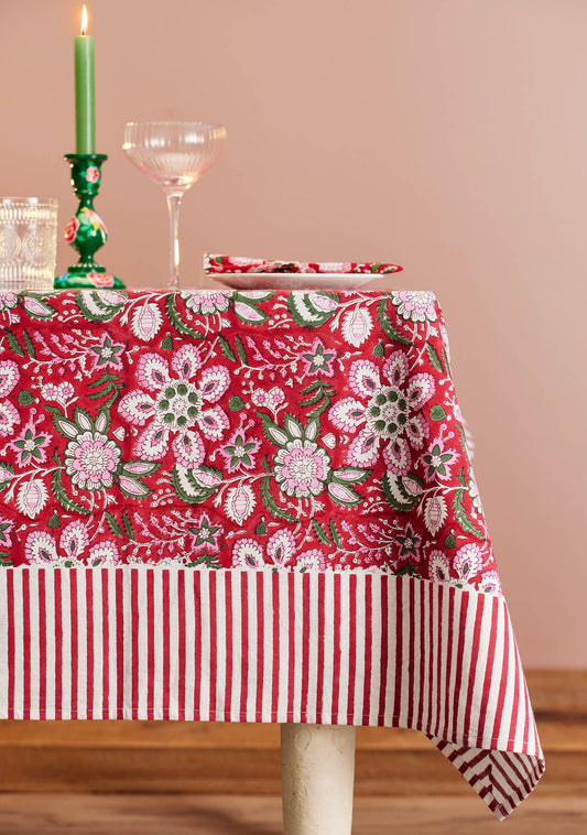 Gulab Floral Block Print Tablecloth