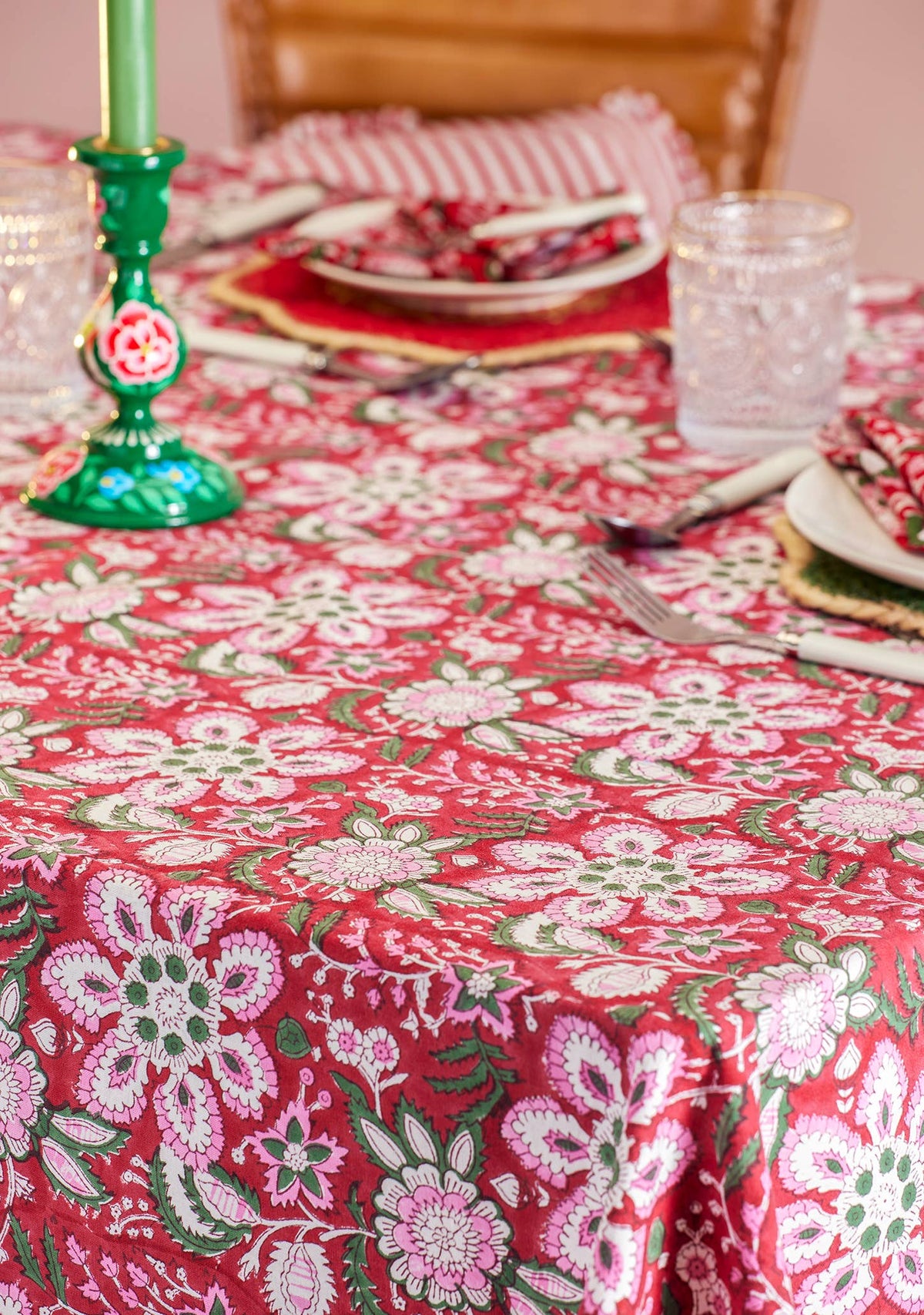 Gulab Floral Block Print Tablecloth