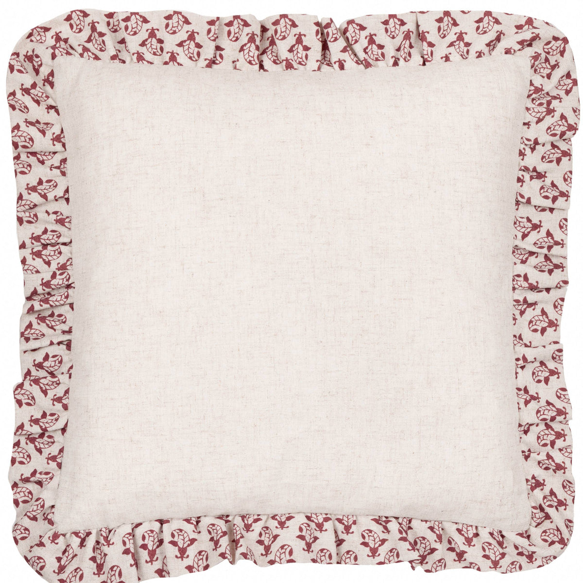 Lulah Block Printed Ruffle Cushion Linen/Red